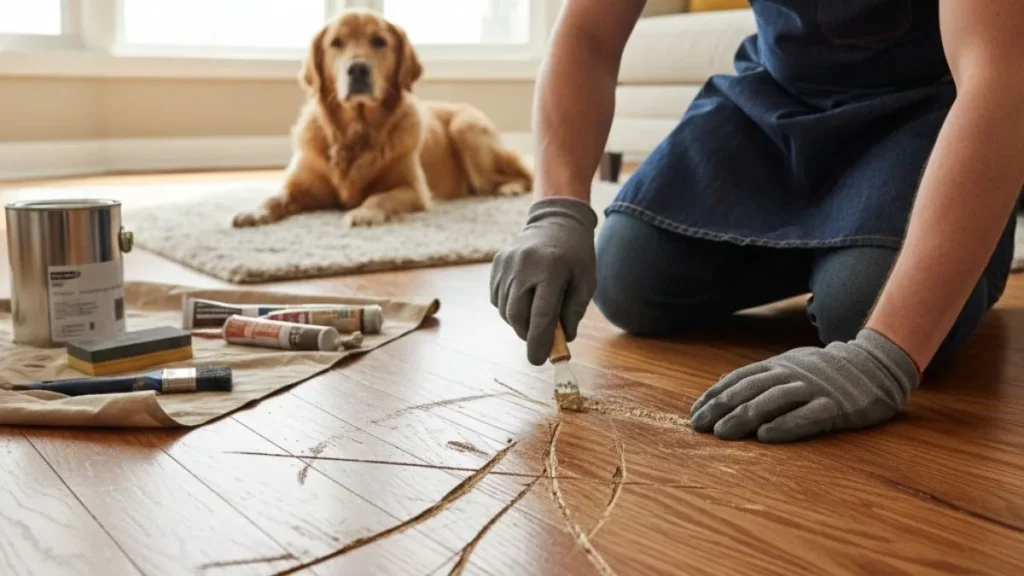 Solving the problem of deep dog claw scratches on wood floors
