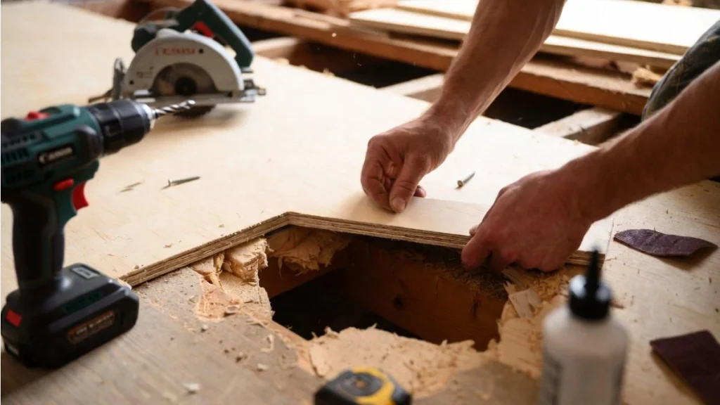 damaged plywood floor hole