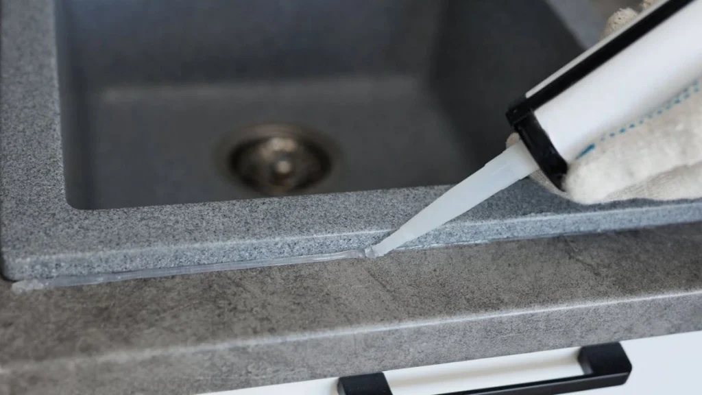 Grouting caulk around kitchen sink