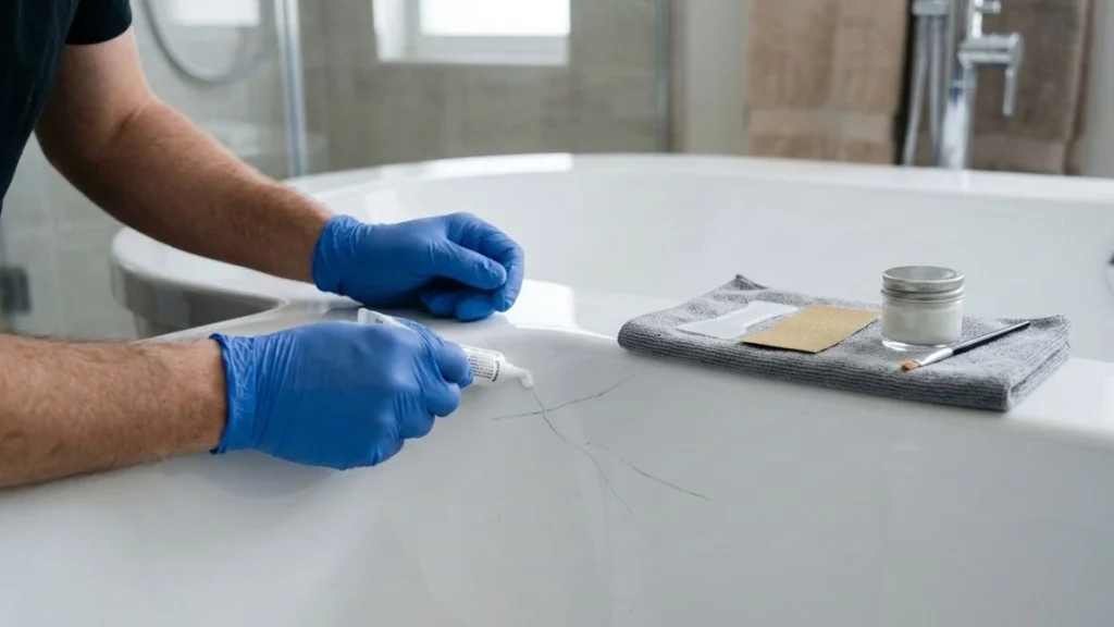 Repairing hairline cracks in acrylic tubs