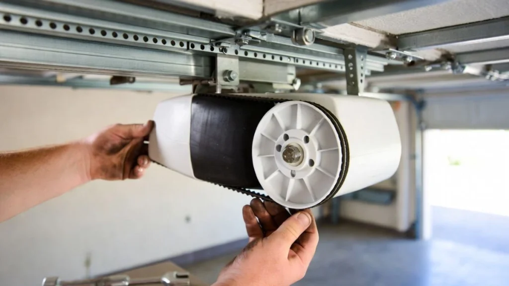 Step-by-step repair for garage door belt realignment