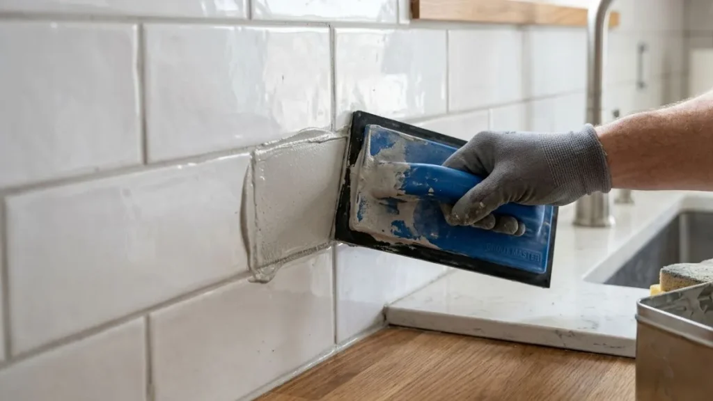 Applying new grout backsplash