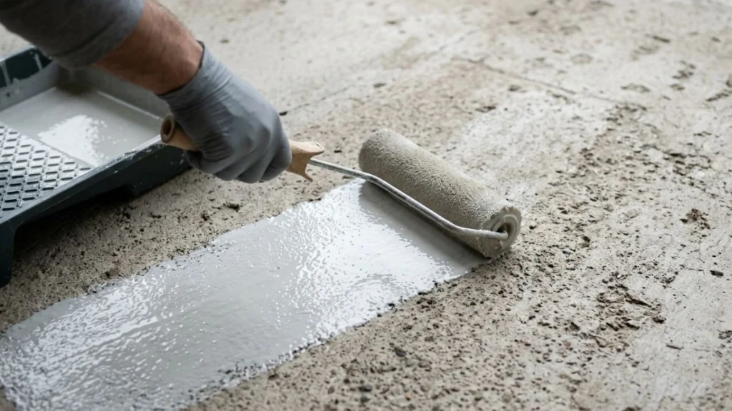 Applying primer sealant porch floor