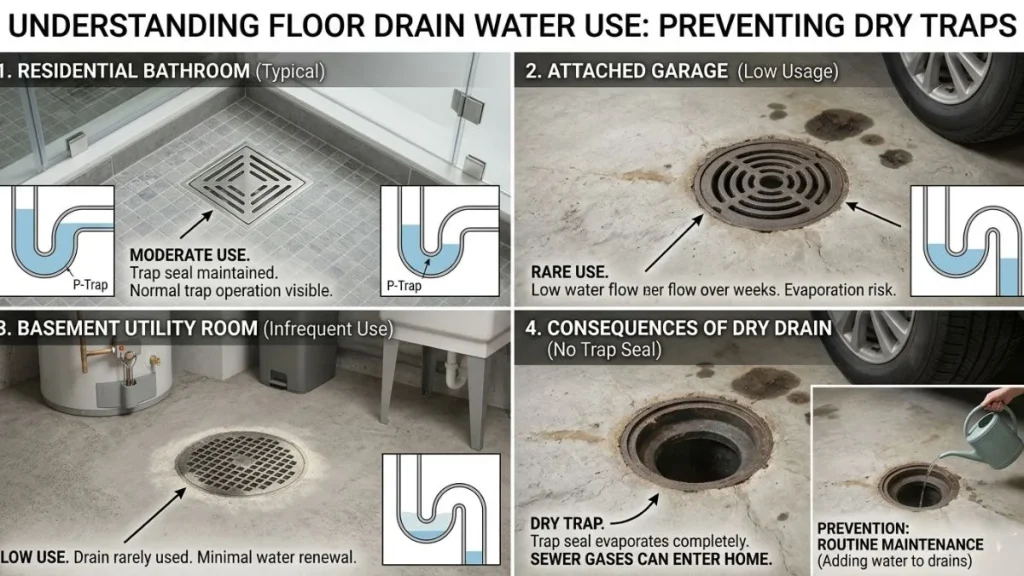 Common dry floor drain scenarios home plumbing