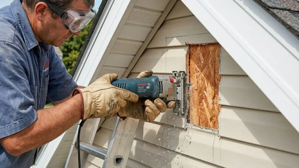 Cutting siding sheathing for vent