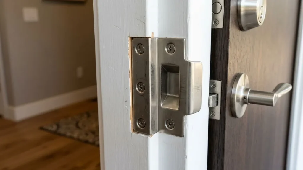 Door strike plate reinforcemen