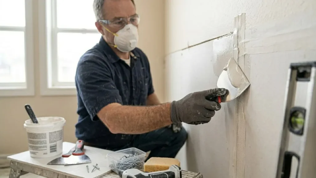 Drywall taping mudding finishing process