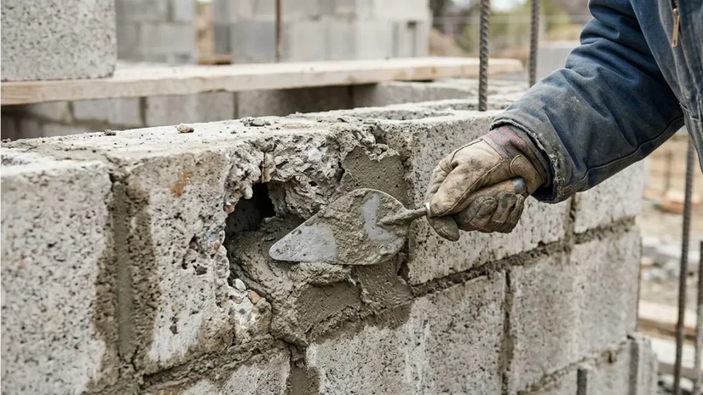 Filling hole in block foundation
