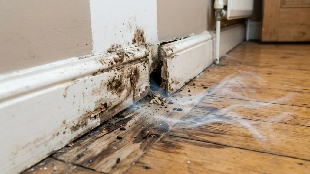 Floor wall gap moisture pest damage