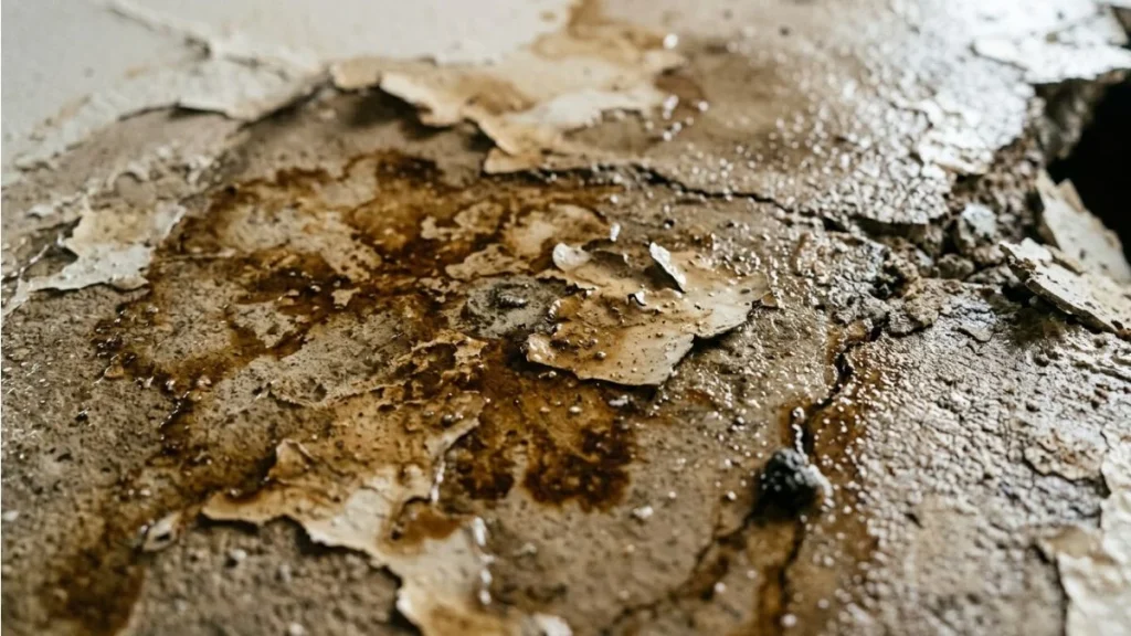 Garage ceiling water stain closeup