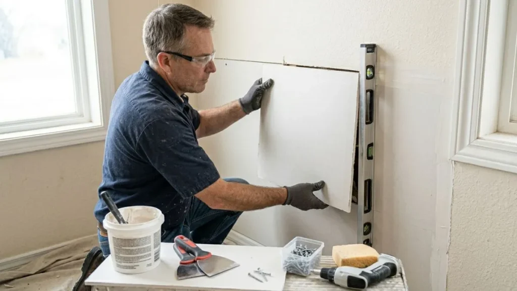Installing drywall patch home repair