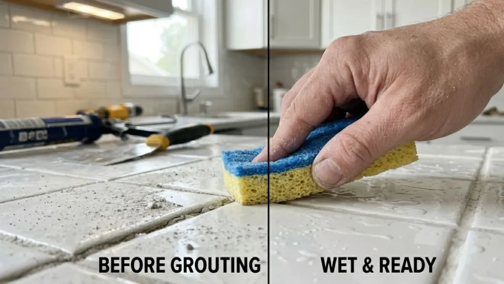 Prepare tile surface before grouting