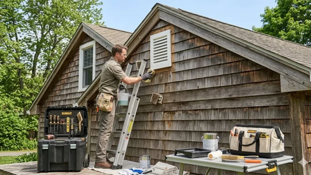 Preparing work area gable vent repair