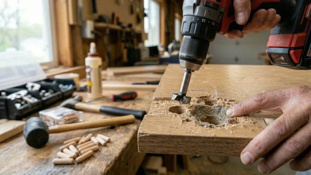Re-drilling reinforcing cabinet holes