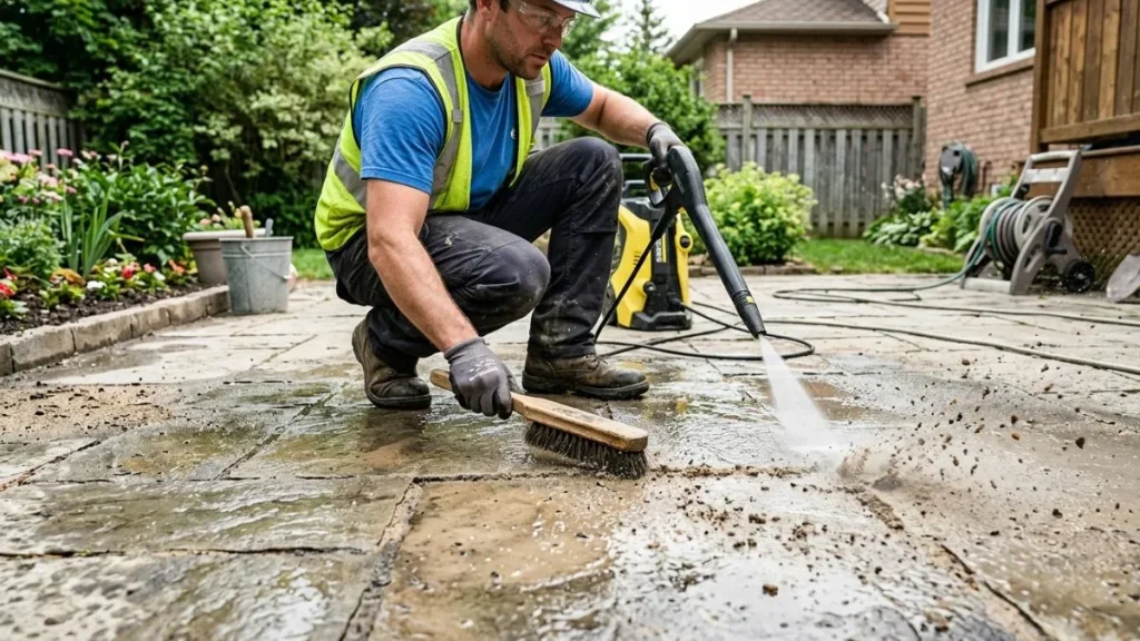 Remove old polymeric sand cleaning process