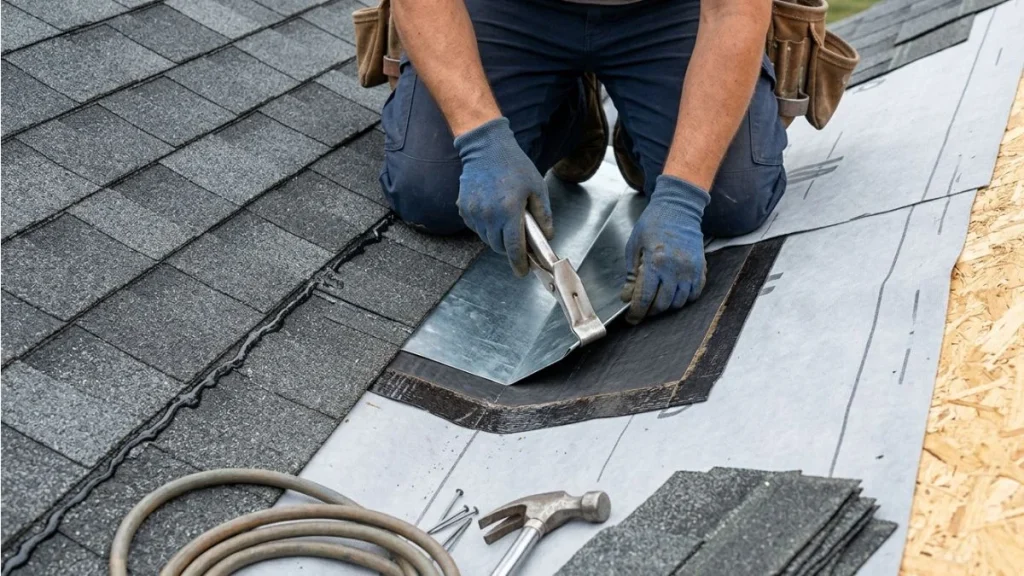 Roof valley flashing installation