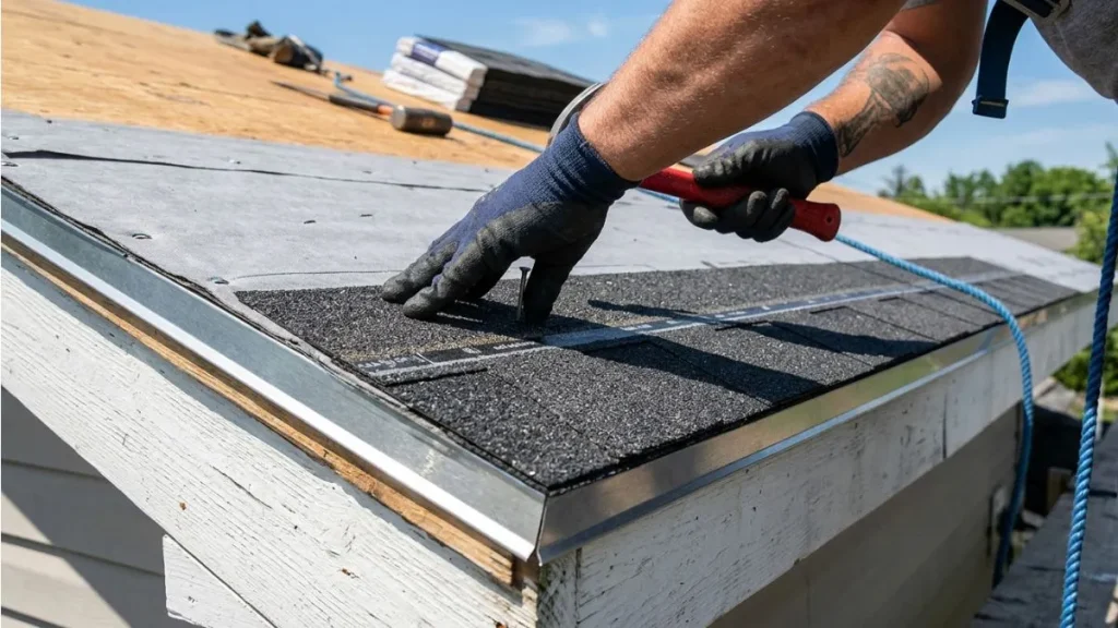 Starting shingle installation first row