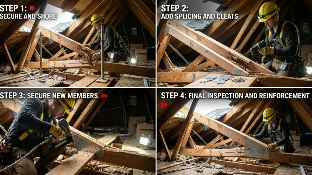Step by step roof truss repair process