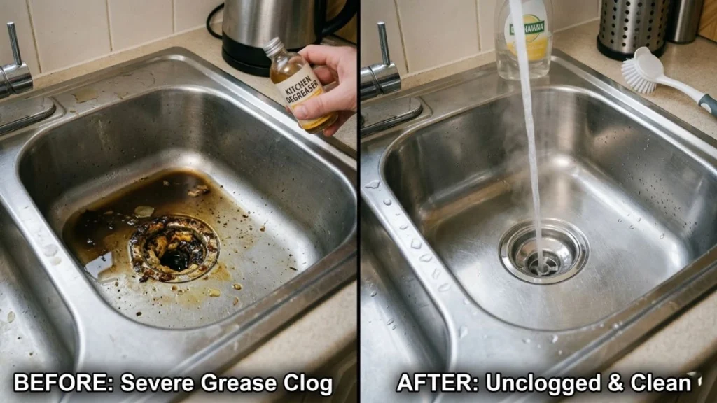 kitchen sink clog removal hot water