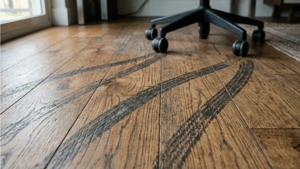 wheel marks on wood floor