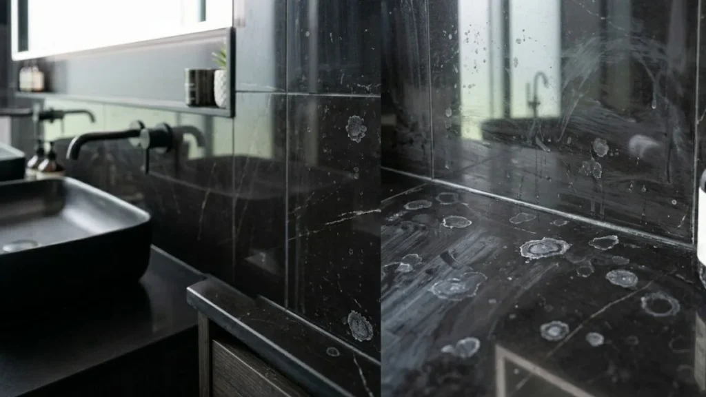 black-bathroom-tile-water-spots