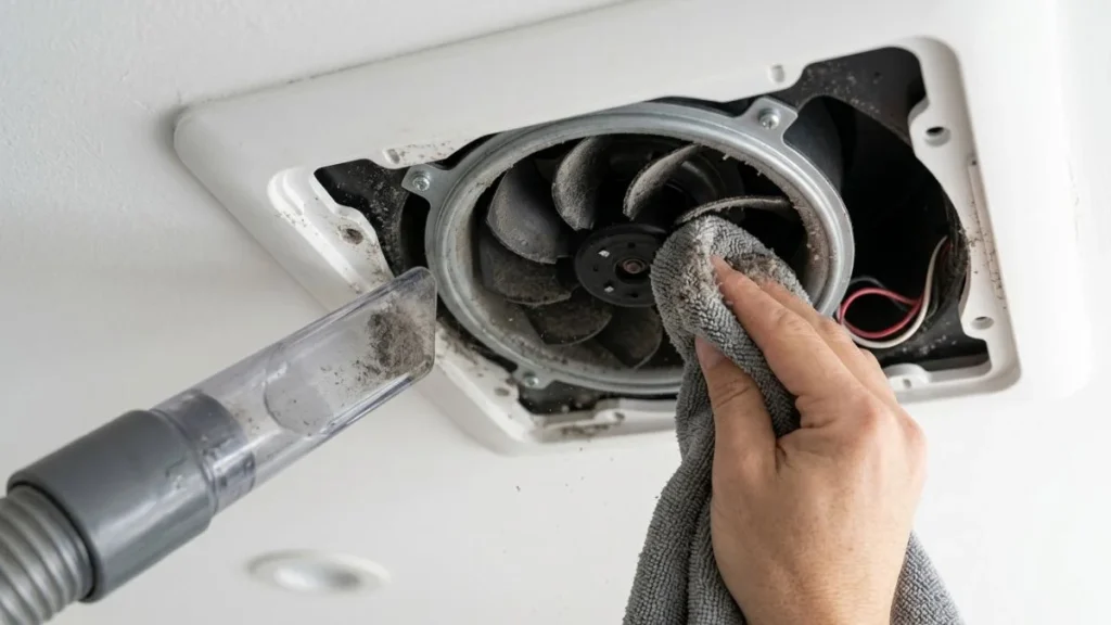 cleaning bathroom exhaust fan inside
