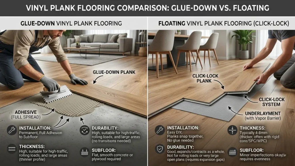 glue down vs floating vinyl plank