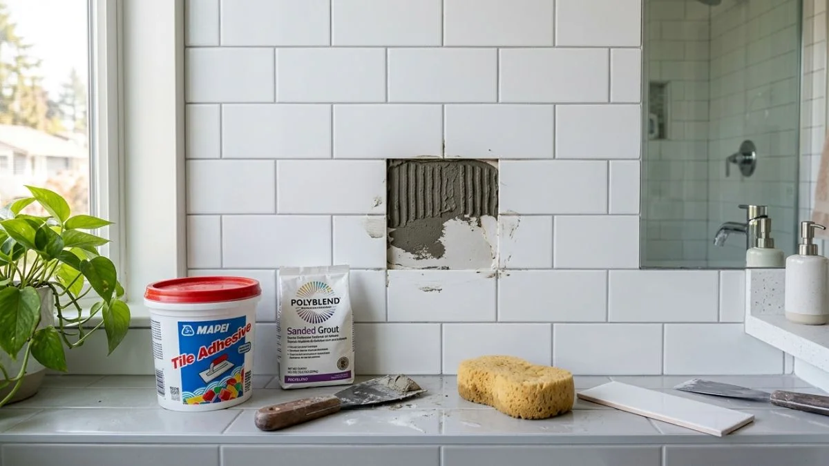 how to fix bathroom tile that fell off