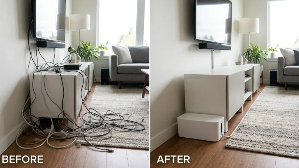 living room cable management hidden wires