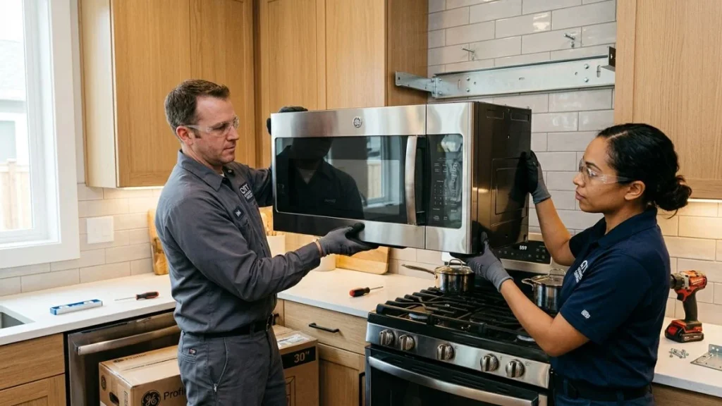 mounting microwave above stove installation process