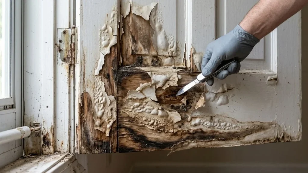 signs of water damage on interior door