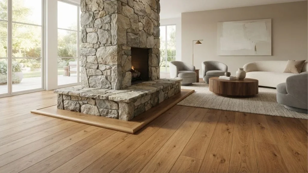 hardwood floor trim around fireplace