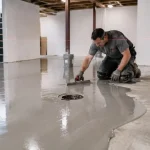 leveling-basement-floor-with-drain