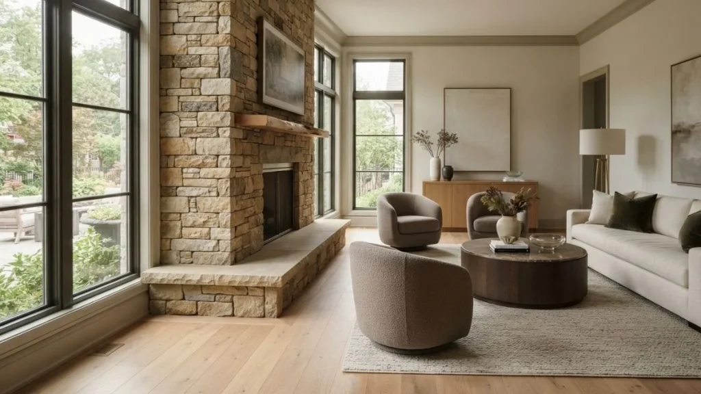 modern fireplace floor trim design
