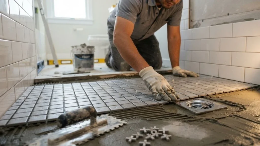 applying waterproofing membrane shower floor
