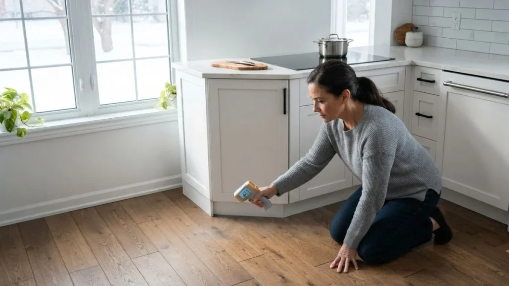 checking air leaks under cabinets

