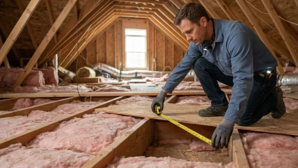 checking attic joists before flooring