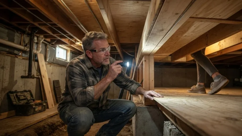 checking floor joists from basement