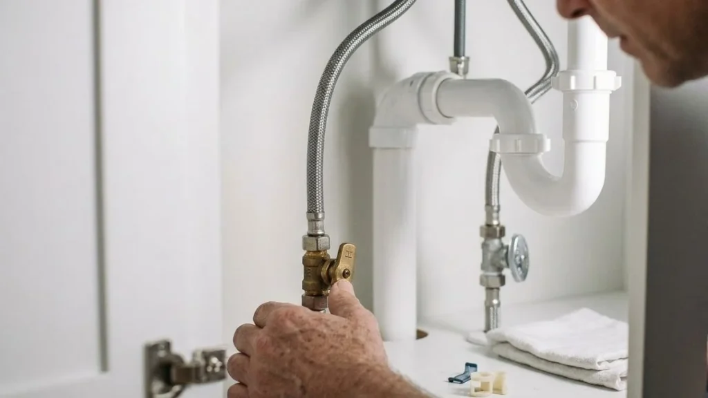 checking hot water shut off valve under sink