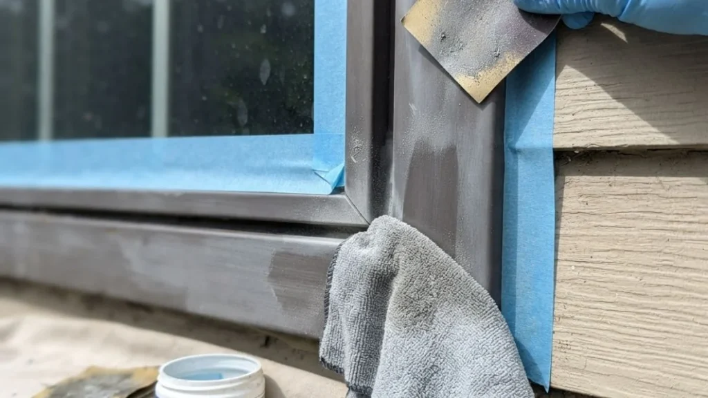 cleaning and sanding aluminum window trim
