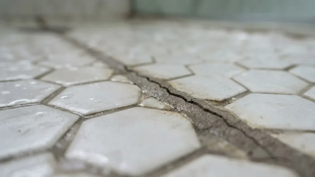 cracked grout shower floor closeup