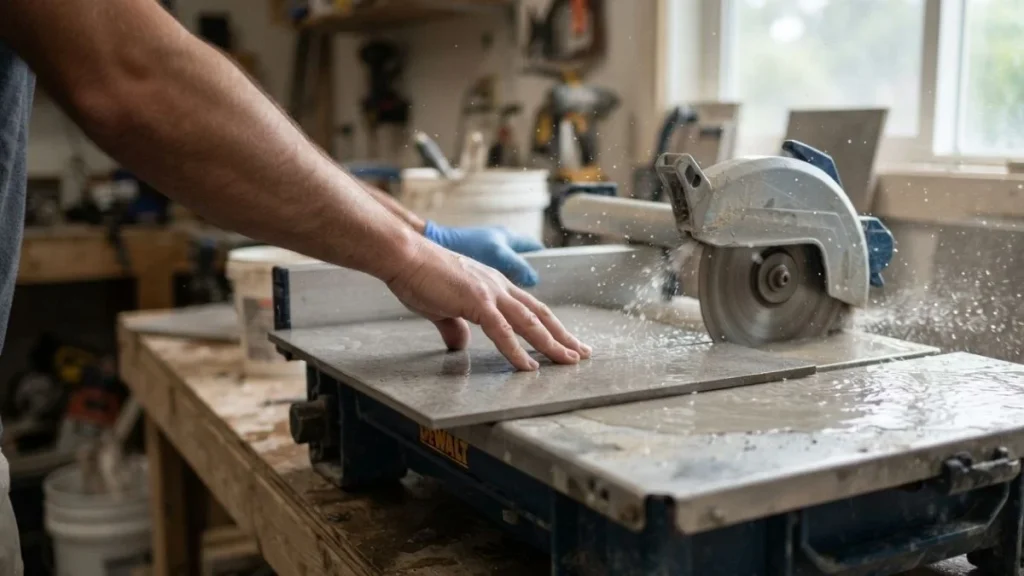 cutting tile wet saw shower window