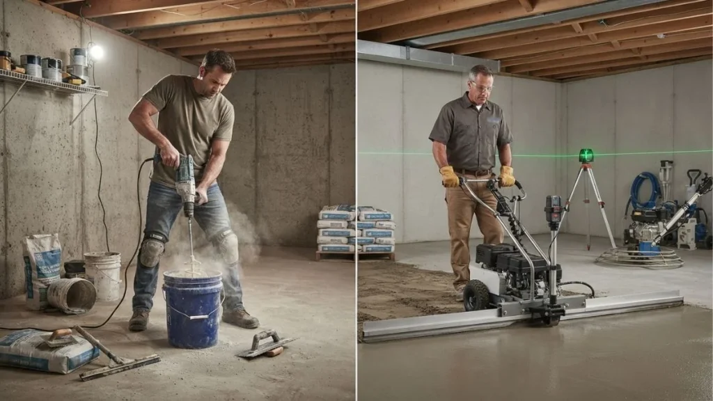 diy vs professional basement floor leveling
