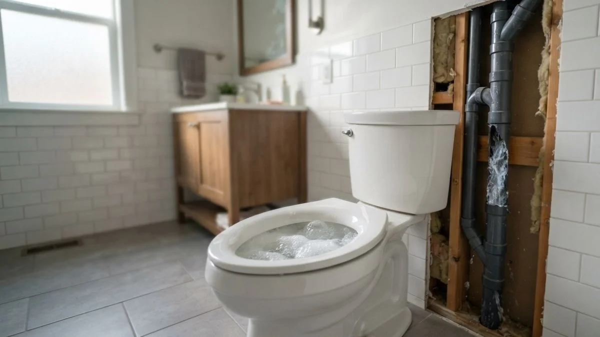 downstairs toilet bubbling when upstairs