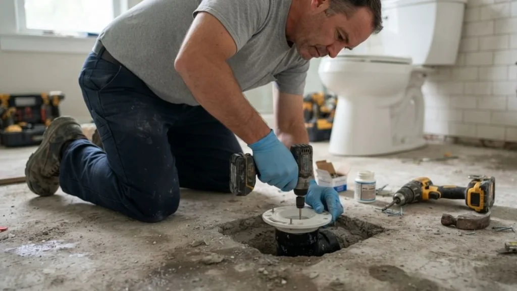 drilling pilot holes toilet flange concrete
