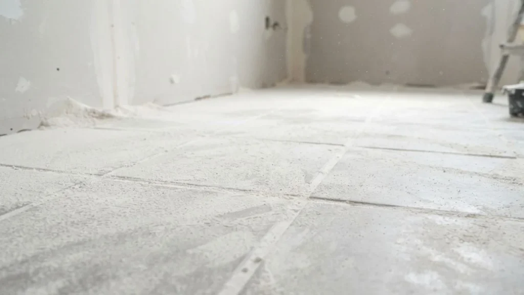 drywall dust on tile floor