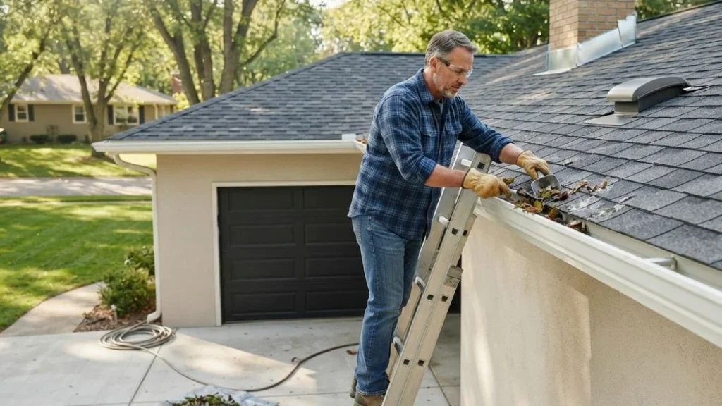 garage roof maintenance and gutter cleaning