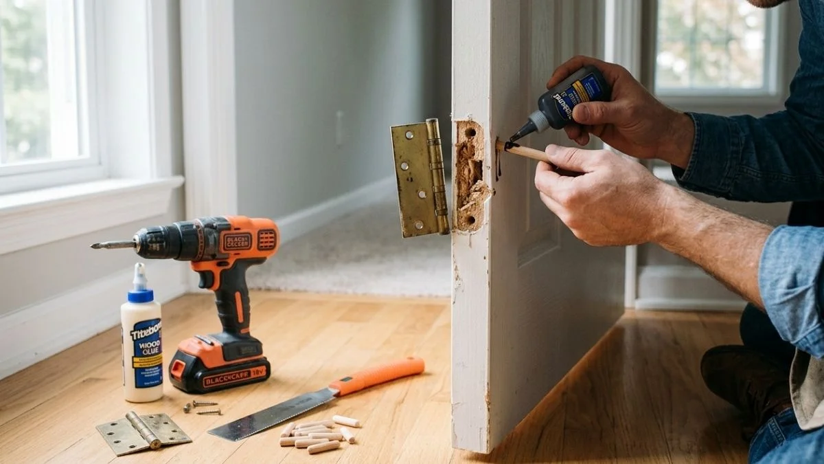 hollow door hinge repair
