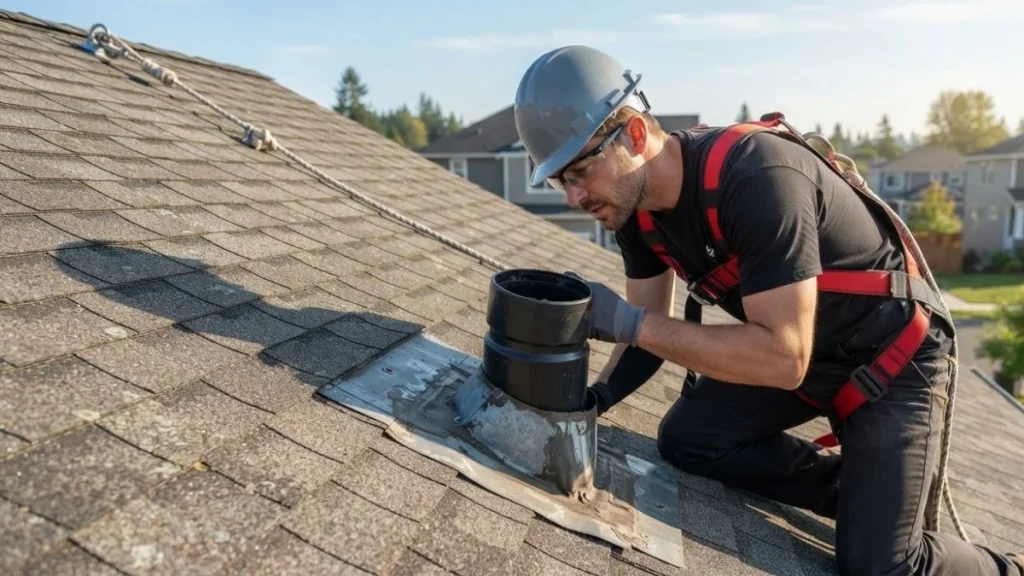 homeowner inspecting roof vent