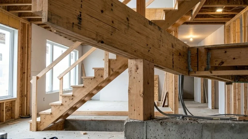 identify load bearing post under stairs
